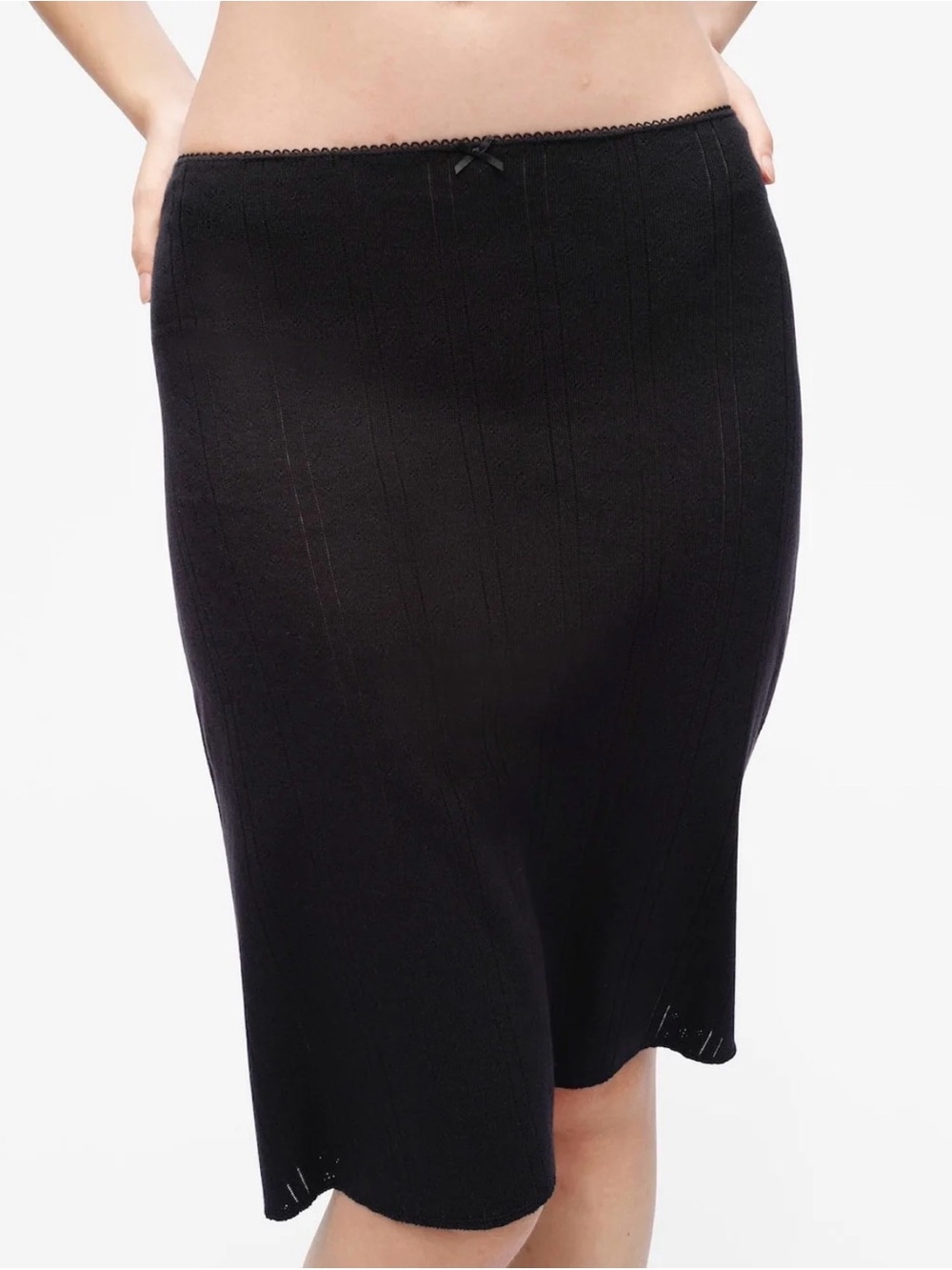 Sleek Black Midi Knit Skirt